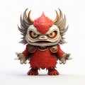 Vibrant 3d Yokai Creature With Red Flame Crown Isolated