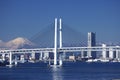 Yokohama Bay Bridge, Mt. Fuji, and a building Royalty Free Stock Photo