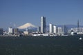 Yokohama Bay Bridge, Mt. Fuji, and a building Royalty Free Stock Photo