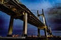 Yokohama Bay Bridge visible from Daikokufuto west green space Royalty Free Stock Photo