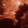 Yokohama city lights map, top view from space. Aerial view on night street lights. Global networking, cyberspace Royalty Free Stock Photo