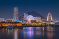 Yokohama city skyline over the Mt Fuji at sunset time Royalty Free Stock Photo