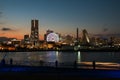 Many photographer are at Yokohama Port in the Sunset to capture the cityscappe lighting by viewing from Osan Bashi