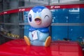 Statue of the character Piplup from the Video Game PokÃÂ©mon on a mailbox