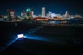 Yokohama night view and a laptop Nomad worker of the image Royalty Free Stock Photo