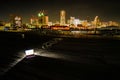 Yokohama night view and a laptop Nomad worker of the image Royalty Free Stock Photo