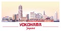 Yokohama skyline in bright color palette vector illustration