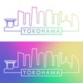 Yokohama skyline. Colorful linear style.
