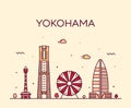 Yokohama skyline, Japan Trendy vector linear style