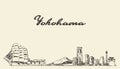 Yokohama skyline, Japan vector city drawn sketch