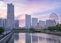 Yokohama skyline on river canal Royalty Free Stock Photo