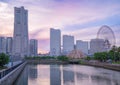 Yokohama skyline on river canal