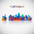 Yokohama skyline silhouette in colorful geometric style.