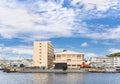 Submarine Takashio berthed in front of the JMSDF Diving Group Command in the Yokosuka naval port.