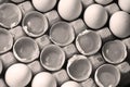 Yolk among many white eggs Royalty Free Stock Photo