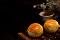 Yolk pastryEgg yolk shortcake on wooden table isolated on black backgrond Royalty Free Stock Photo