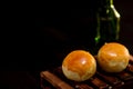 Yolk pastryEgg yolk shortcake on wooden table isolated on black backgrond Royalty Free Stock Photo