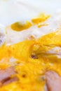 the yolk and white scrambled eggs , top view Royalty Free Stock Photo