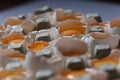 Yolks in a carton of eggs Royalty Free Stock Photo