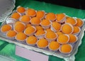 The yolks of St. Theresa or Yemas de Santa Teresa Typical confection Spanish sweets based on egg yolk confit with sugar Royalty Free Stock Photo