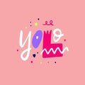 Yolo hand drawn lettering. Isolated on pink background. Colorful vector illustration.