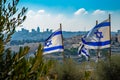 yom haatzmaut celebration israeli flags jerusalem backdrop Royalty Free Stock Photo