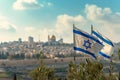 yom haatzmaut celebration israeli flags jerusalem backdrop Royalty Free Stock Photo