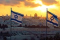 yom haatzmaut celebration israeli flags jerusalem backdrop Royalty Free Stock Photo