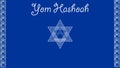 Yom Hashoah white animated illustration, blue background, white drawing blessing cohen hands and David star, lettering