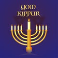 Yom Kippur banner or poster design, menorah with burning candles