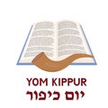 Yom Kippur Day of Atonement Jewish holiday typography poster with book, shofar and lettering. Easy to edit vector template for,