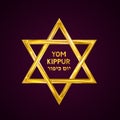 Yom Kippur Day of Atonement Jewish holiday vector illustration with lettering and gold star of David on dark background. Vector Royalty Free Stock Photo