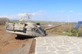 Yom Kippur War memorial at quineitra viewpoint on Golan Heights with Israeli tank turret aiming to Syria