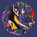 Yong couple man and woman dancing tango with passion, dancers vector illustration isolated Royalty Free Stock Photo