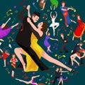 Yong couple man and woman dancing tango with passion, tango dancers vector illustration isolated