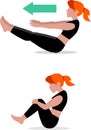 Yong girl doing yoga exersise flat cartoon set. Simple vector illustration of beautiful female fitness workout. Pilates