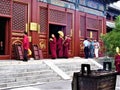 The Yonghe Temple in Beijing city, China. Tibetan Buddhism, monks and history