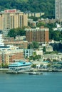 Yonkers, NY / United States - Oct. 3, 2020: a closeup vertical view of Yonker`s historic waterfront, made up of restaurants, shop Royalty Free Stock Photo