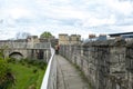 Elevated walkway on York City Walls, Bar Walls or Roman walls, ancient monument encircling historic City of York, England, UK