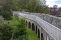 Elevated walkway on York City Walls, Bar Walls or Roman walls, ancient monument encircling historic City of York, England, UK