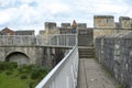 Elevated walkway on York City Walls, Bar Walls or Roman walls, ancient monument encircling historic City of York, England, UK