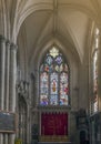 Medieval stained glass on east window of All Saints chapel inside cathedral of York Minster in City of York, England, UK