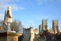 YORK, ENGLAND: Bootham Bar Prima Porta Dextra with The Minster in the background and William Etty Statue in the foreground