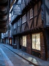 The Shambles, historic street of butcher shops dating back to medieval times. Now one of York`s main tourist attractions.