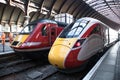 Modern Azuma train on a platform next to an older class 43