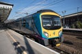 Transpennine Extress train on a platform waiting to depart