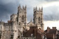 York minster church towers and windows above city streets Royalty Free Stock Photo