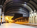 York railway station with empty platforms at night