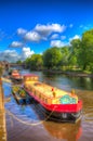 York UK colourful barges on the River Ouse in hdr Royalty Free Stock Photo
