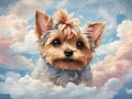 Yorkie Bichon on blue sky, ai generated